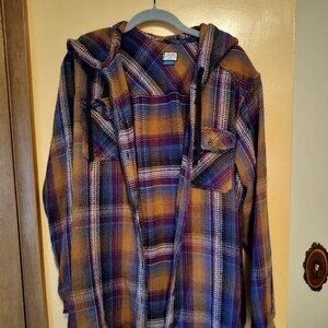 Kavu Boyfriend Fit Button Up Plaid Hoodie